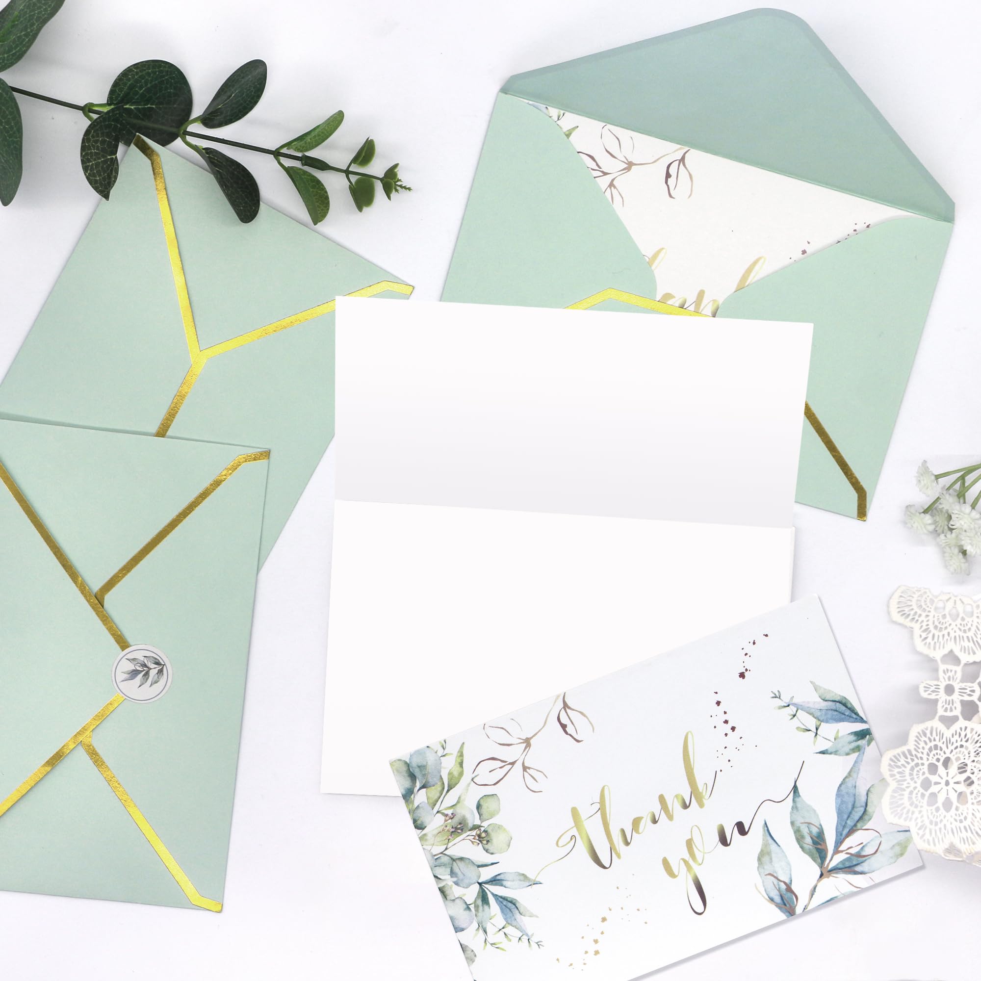 PASEOTA Heavy Duty Thank You Cards with Envelopes Bulk, 4x6 Inches Watercolor Greenery Thank You Notes, Thank You Cards for Wedding Bridal Baby Shower Business, 20 Pack