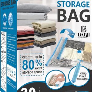 20 Pack Vacuum Storage Bags, Space Saver Bags (4 Jumbo/4 Large/4 Medium/4 Small/4 Roll) Compression for Comforters and Blankets, Sealer Clothes Storage, Hand Pump Included