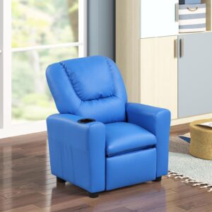 Majnesvon 2-in-1 PU Leather Kids Recliner Chair with Cup Holder, Modern Adjustable Single Sofa for Boys & Girls (Blue)