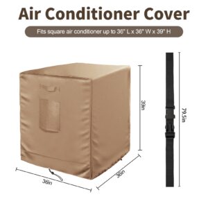 Bstge Air Conditioner Cover for Outside Units, AC Covers for Outside Winter with 2 Straps, Waterproof Windproof Heavy Duty Cover Fit Up to 36x36x39 inchs (Brown)