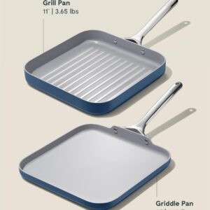 Caraway Griddle Pan & Grill Pan Duo - Non-Stick Ceramic Coated - Non Toxic, PTFE & PFOA Free - Oven Safe & Compatible with All Stovetops – Navy