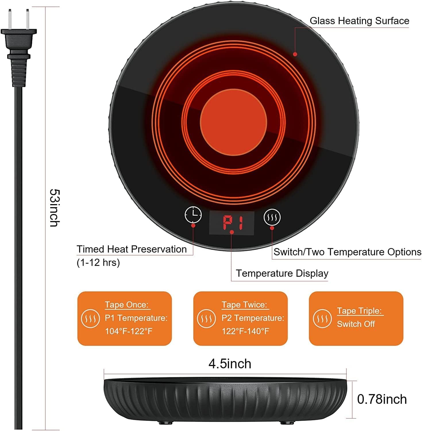 Coffee Mug Warmer, Electric Cup Warmer for Desk Office Home Use, Mug Warmer with 2 Settings, 8-Hours Auto Shut Off, Warmer Heating Plate, Electric Beverage Warmer for Cocoa, Tea, Milk (No Cup)