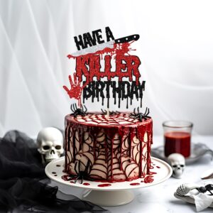 Have a Killer Birthday Cake Topper, Halloween Themed Birthday Cake Decorations, Horror Movie Party Decor, Halloween Zombie Vampire Party Decoration Supplies Glitter