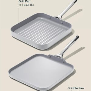 Caraway Griddle Pan & Grill Pan Duo - Non-Stick Ceramic Coated - Non Toxic, PTFE & PFOA Free - Oven Safe & Compatible with All Stovetops – Gray