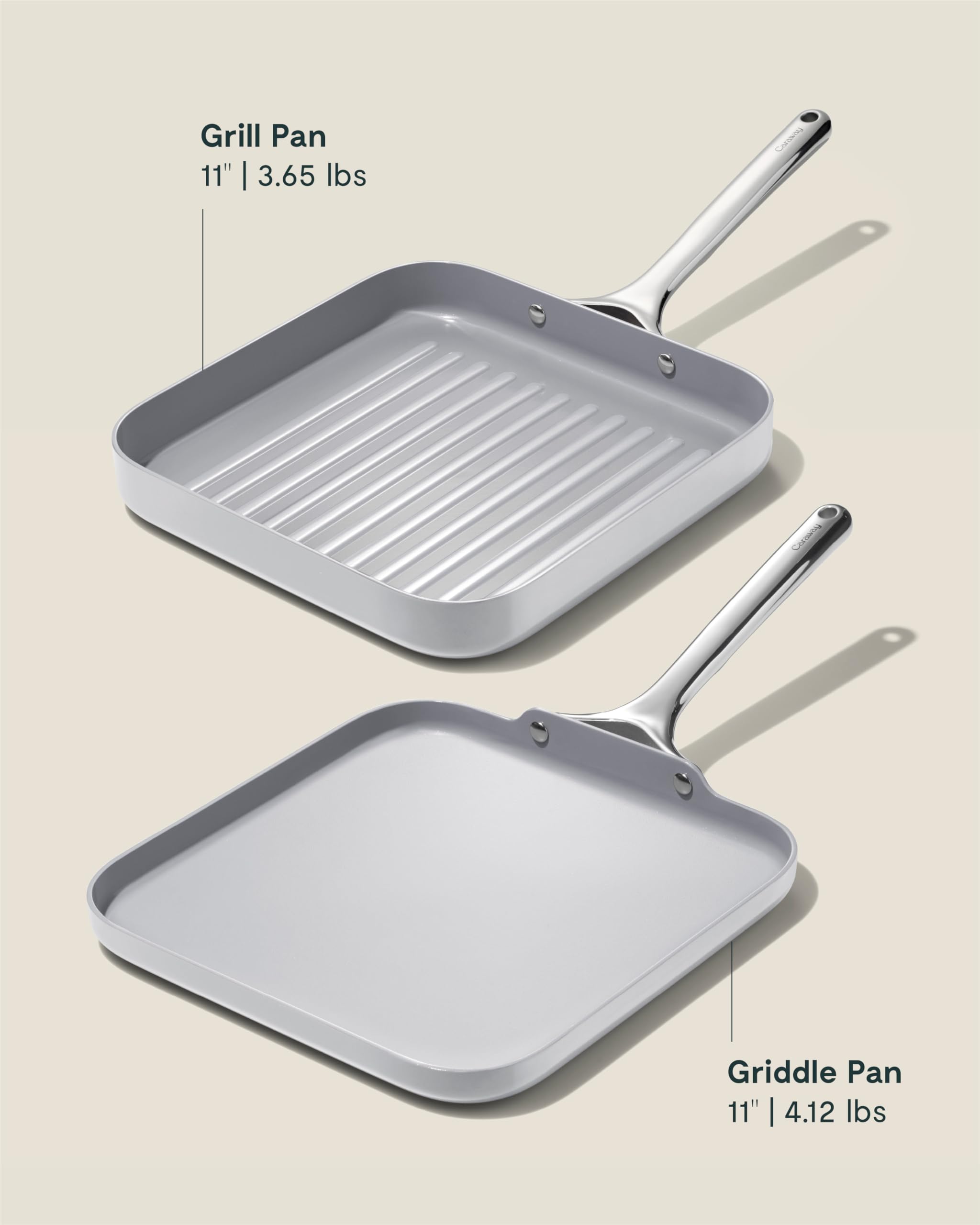 Caraway Griddle Pan & Grill Pan Duo - Non-Stick Ceramic Coated - Non Toxic, PTFE & PFOA Free - Oven Safe & Compatible with All Stovetops – Gray