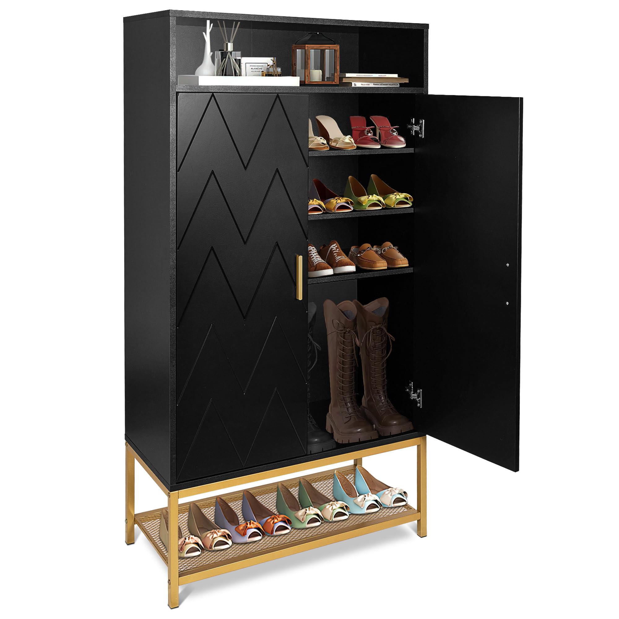 SULIVES Shoe Storage Cabinet for Entryway,Shoe Organizer Rack Cabinet Storage,Entryway Shoe Storage Cabinet,Narrow Modern Shoe Cabinet for Hallway,Living Room,Black