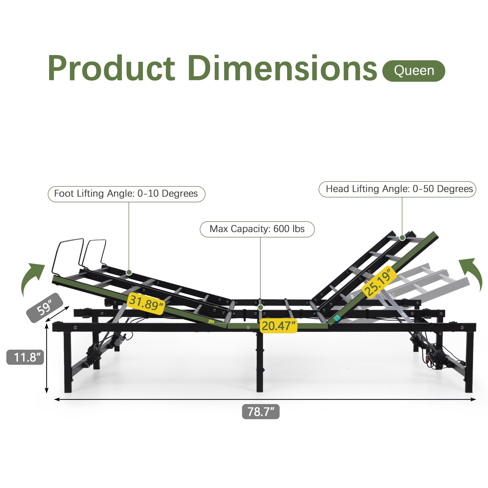 JAXPETY Adjustable Bed Frame Queen Size Electric Adjustable Bed Base with Head and Foot Incline Low-Noise Motor and Remote Control, Electric Bed Frame Fit for Most Mattress, Black