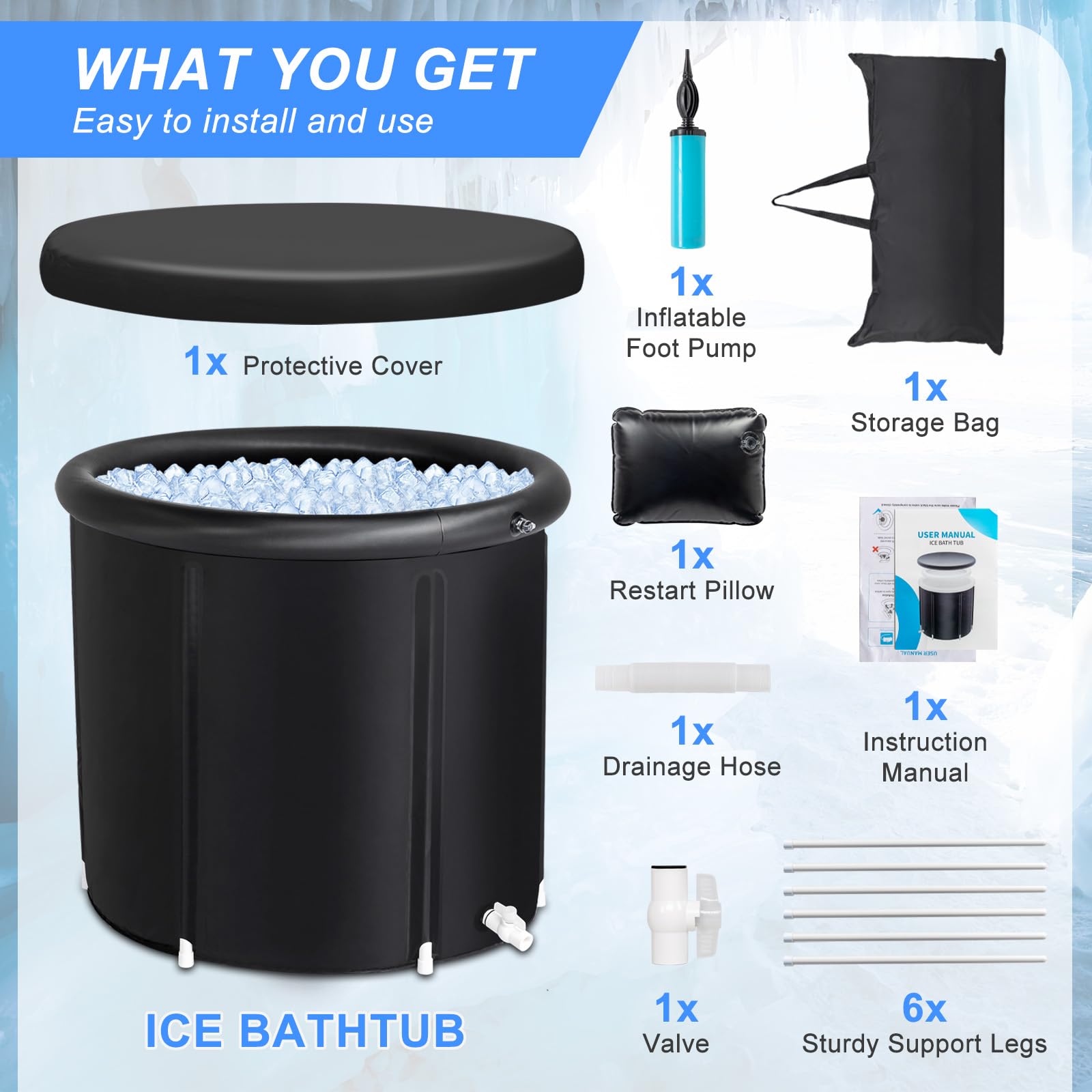 teeche Heavy Duty Ice Bath Tub for Athletes, 105 Gal Portable Cold Plunge Tub with Lid, Ideal for Recovery Therapy at Home, Gym, and Outdoor Use