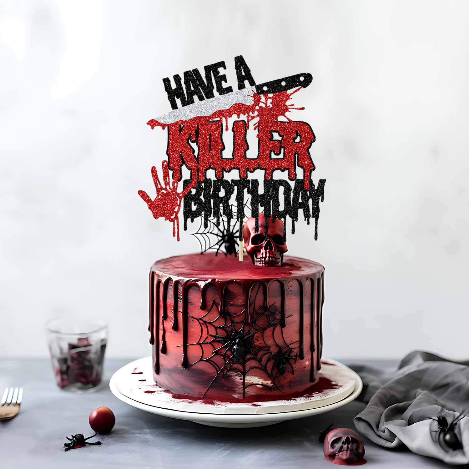 Have a Killer Birthday Cake Topper, Halloween Themed Birthday Cake Decorations, Horror Movie Party Decor, Halloween Zombie Vampire Party Decoration Supplies Glitter