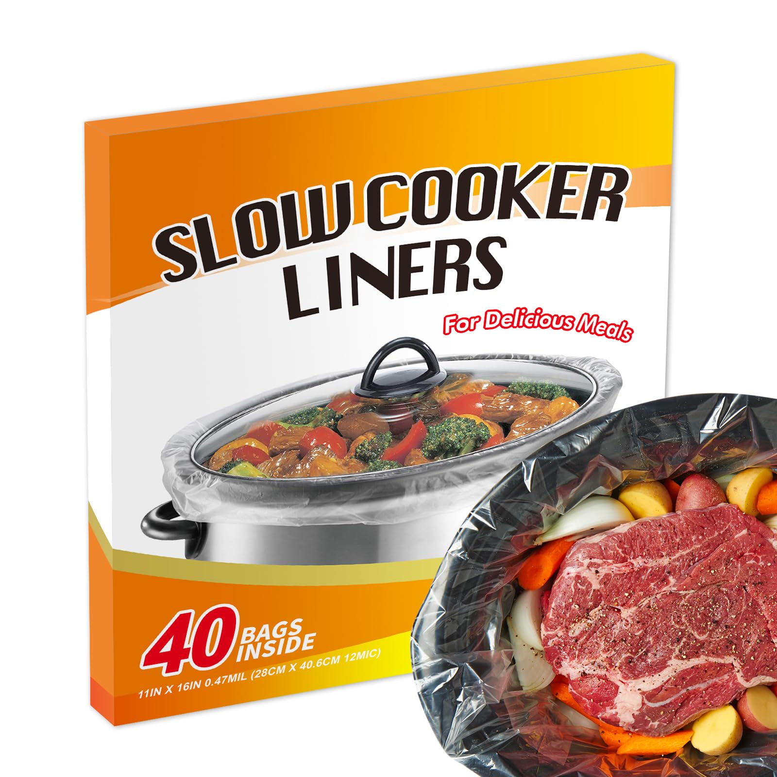 ECOOPTS Slow Cooker Liners Disposable Cooking Bags Small Size Pot Liners Fit 1QT to 3QT Suitable for Oval & Round Pot- 40 Bags