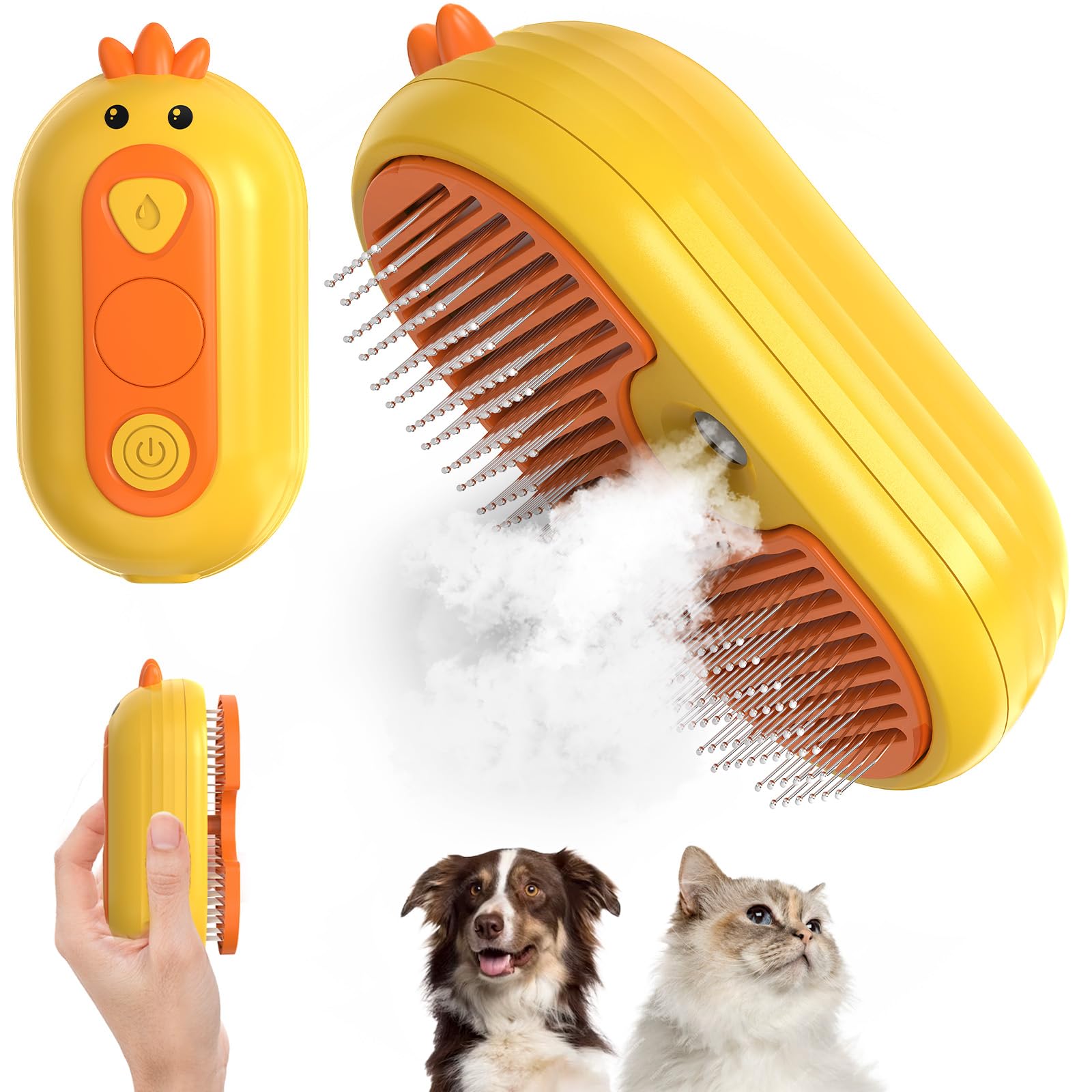 Cat Steam Brush for Shedding, Steam Brush for Cats with Release Button, 3in1 Self Cleaning Cloud Care Cat Hair Brush, Rechargeable Cat Deshedding Brush with Steam for Long & Short Haired Cats and Dogs