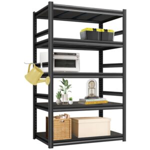 sajanic adjustable storage shelves, 5 tier boltless garage shelving with guardrails, 2000lbs metal heavy duty shelving, 16" d x 32" w x 72" h industrial storage shelves