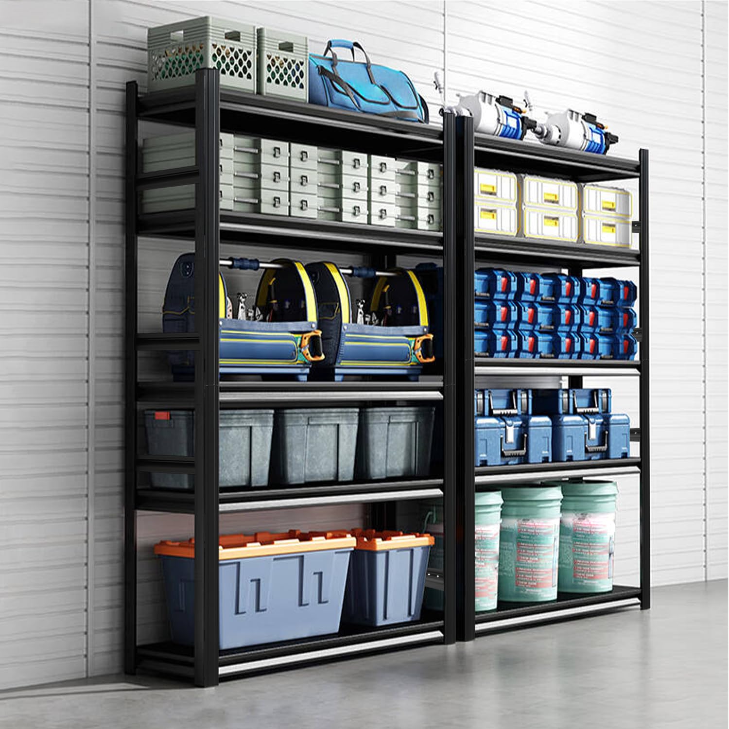 Sajanic Adjustable Storage Shelves, 5 Tier Boltless Garage Shelving with Guardrails, 2000LBS Metal Heavy Duty Shelving, 16" D x 32" W x 72" H Industrial Storage Shelves