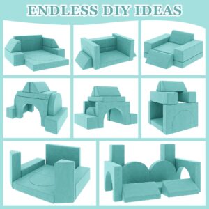 DEYGIA Modular Kids Play Couch, 9PCS Kids Couch for Playroom Bedroom, 9 in 1 Multifunctional Kids Sofa for Playing, Creativing, Sleeping, Indoor Toddler Couch for Boys and Girls (Ice-Snow Blue)