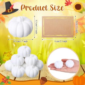 Wonderjune 6 Sets Thanksgiving Artificial Pumpkins Harvest Fall Decoration Autumn Home Decoration with Cards for Fall Themed Party(White)