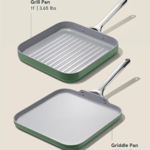 Caraway Griddle Pan & Grill Pan Duo - Non-Stick Ceramic Coated - Non Toxic, PTFE & PFOA Free - Oven Safe & Compatible with All Stovetops – Sage