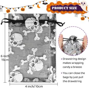 HRX Package 100pcs Halloween Organza Bags 4x6 inch, Mesh Candy Bags Drawstring, Small Goodie Bags for Treats, Jewelry, Party Favor