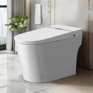 smart toilet with build in bidet, one piece tankless toilet elongated with bidet and dryer, intelligent toilet electric with auto lid open/close, heated seat, kick flush, night light, led display