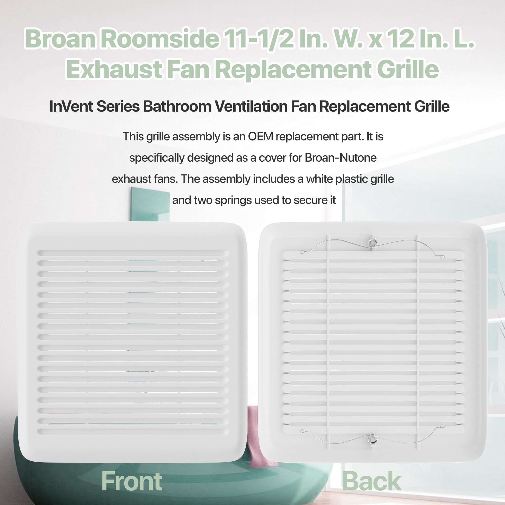 ﻿FGR300 Bathroom Plastic Grille Cover for Broan-NuTone FGR300S，Replacement Roomside Series Bathroom Ventilation Fan parts—Cover Dimensions of 11-1/2” x 12”x 1" & Housing size of 9-1/4" x 10" (1 Pack)