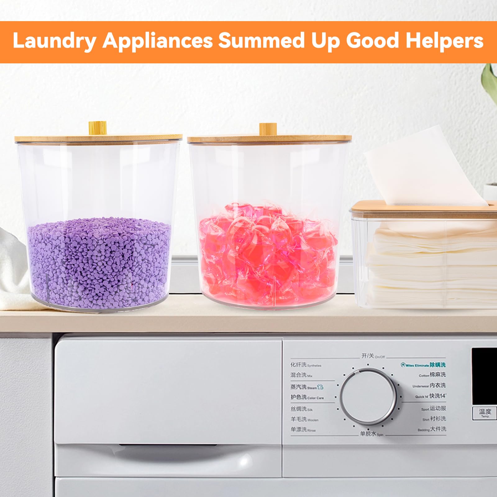 3 Pack Laundry Room Organization Storage Containers Dryer Sheet Holder with 2 Scoops & Labels Large Capacity Laundry Room Organization Jars with Lids for Laundry Detergent Laundry Pods Organizing