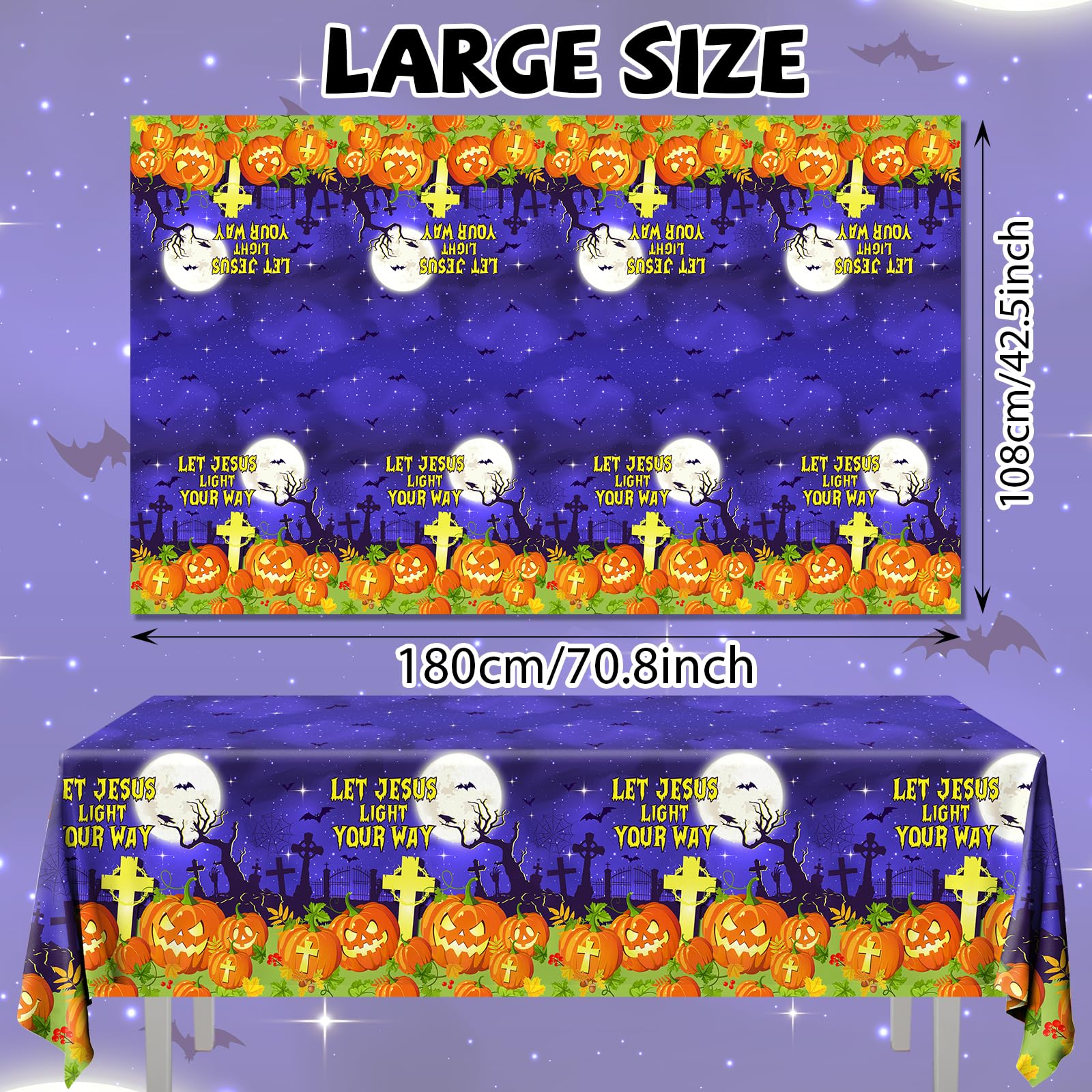 Halloween Christian Tablecloth Decorations,3pcs Plastic Religious Halloween Pumpkin Table Covers Rectangle Jesus Pumpkin Table Cloth for Let Jesus Light Your Way Halloween Party