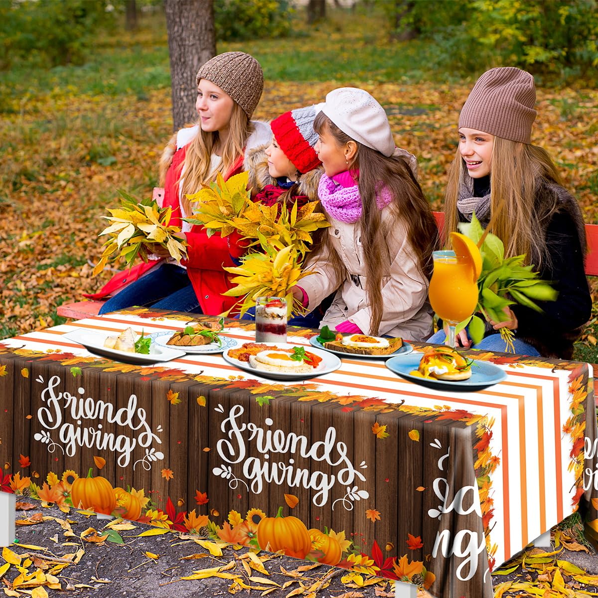 Gupesxu Friendsgiving Party Decorations - 3pcs Friendsgiving Tablecloth Fall Maple Leaves Pumpkin Friendsgiving Table Cover for Friendsgiving Autumn Fall Party Decorations Thanksgiving Party Supplies