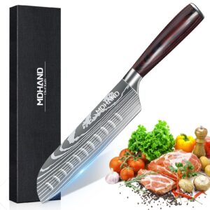 mdhand 7" santoku knife – ultra sharp japanese chef knife - forged high carbon german stainless steel chopping knife with ergonomic pakkawood handle design, gifts for women and men