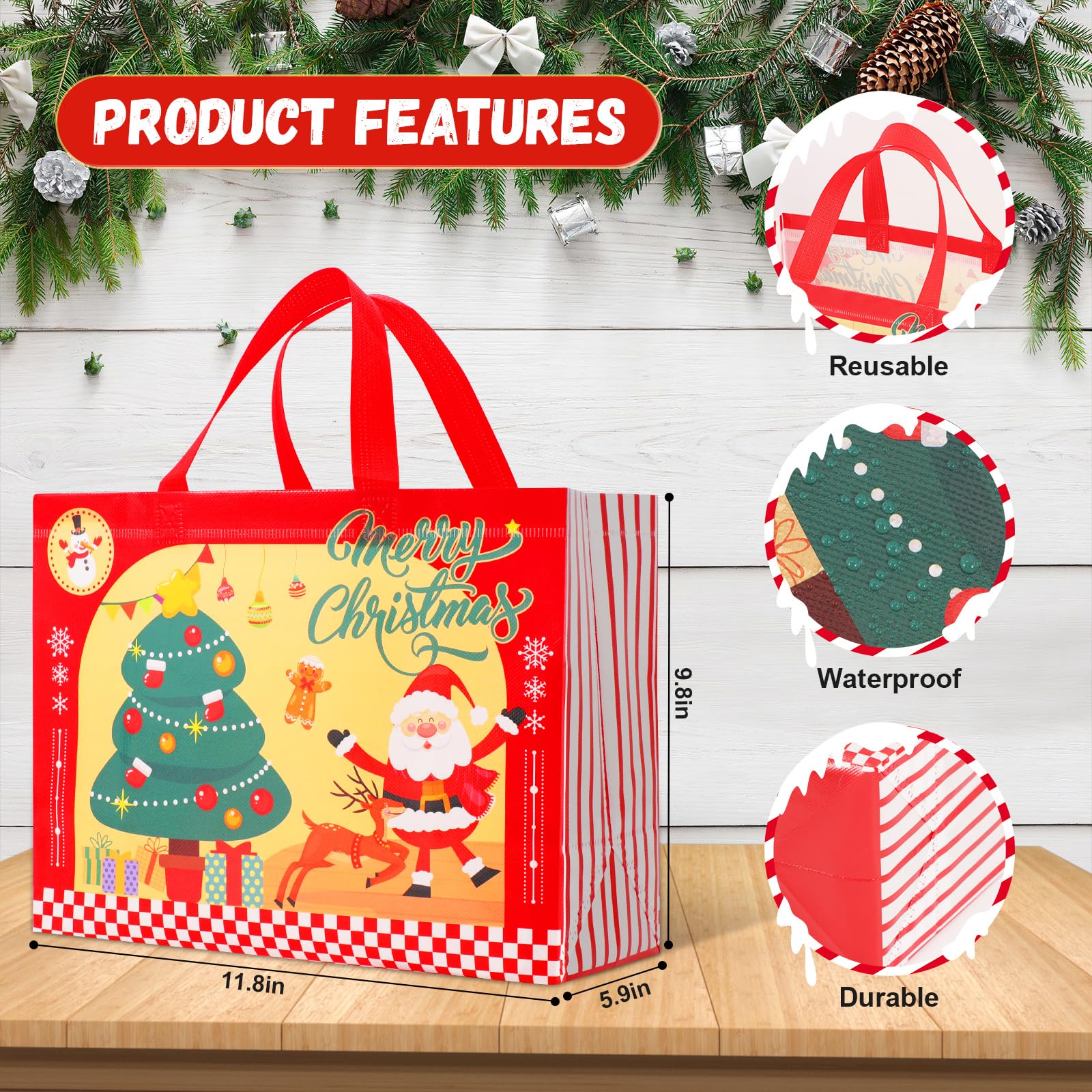 Yunaeduo Christmas Gift Bags - 9 Pcs Gift Bags for Christmas Presents - Christmas Bags with Handles, Christmas Tote Bags, Xmas Gift Bags, Holiday Gift Bags Bulk, 12.5" X 9.8" X 5.5"