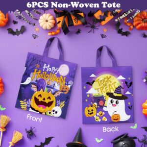 PERFQU 6 Pcs Halloween Goodie Bags - Large Happy Halloween Party Favor Bags, Non-Woven Halloween Tote Goody Candy Gift Bags with Handles for Halloween Themed Trick or Treat Party Favors Supplies