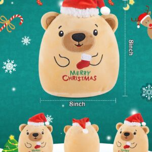 LeYoHa Christmas Plush Bear Stuffed Animals - Teddy Bear Plush Toys with Santa Hat Gift, Kids' Pillow Cushion, Gifts for Holiday Kids, Light Brown, 8 Inch