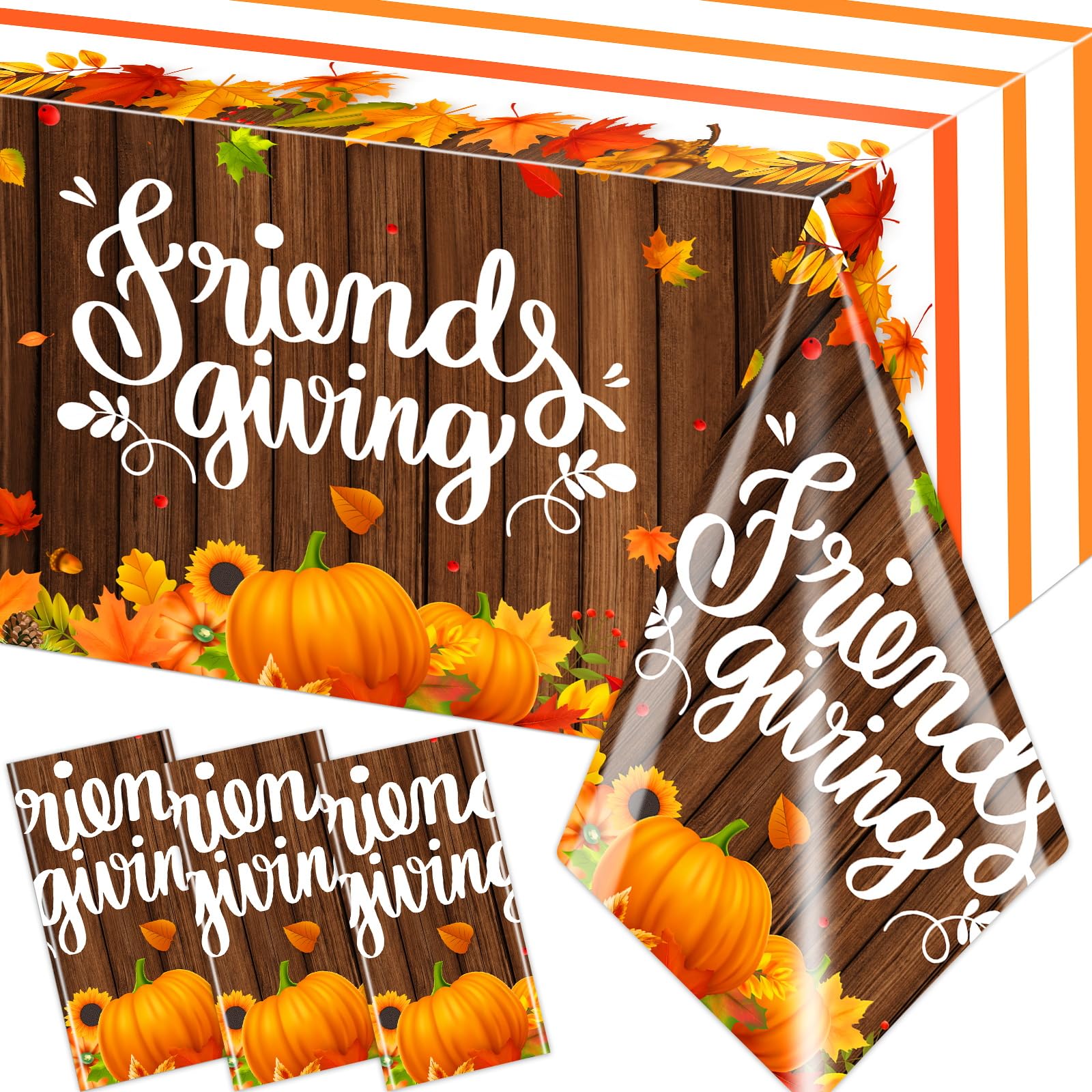 Gupesxu Friendsgiving Party Decorations - 3pcs Friendsgiving Tablecloth Fall Maple Leaves Pumpkin Friendsgiving Table Cover for Friendsgiving Autumn Fall Party Decorations Thanksgiving Party Supplies