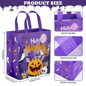 PERFQU 6 Pcs Halloween Goodie Bags - Large Happy Halloween Party Favor Bags, Non-Woven Halloween Tote Goody Candy Gift Bags with Handles for Halloween Themed Trick or Treat Party Favors Supplies