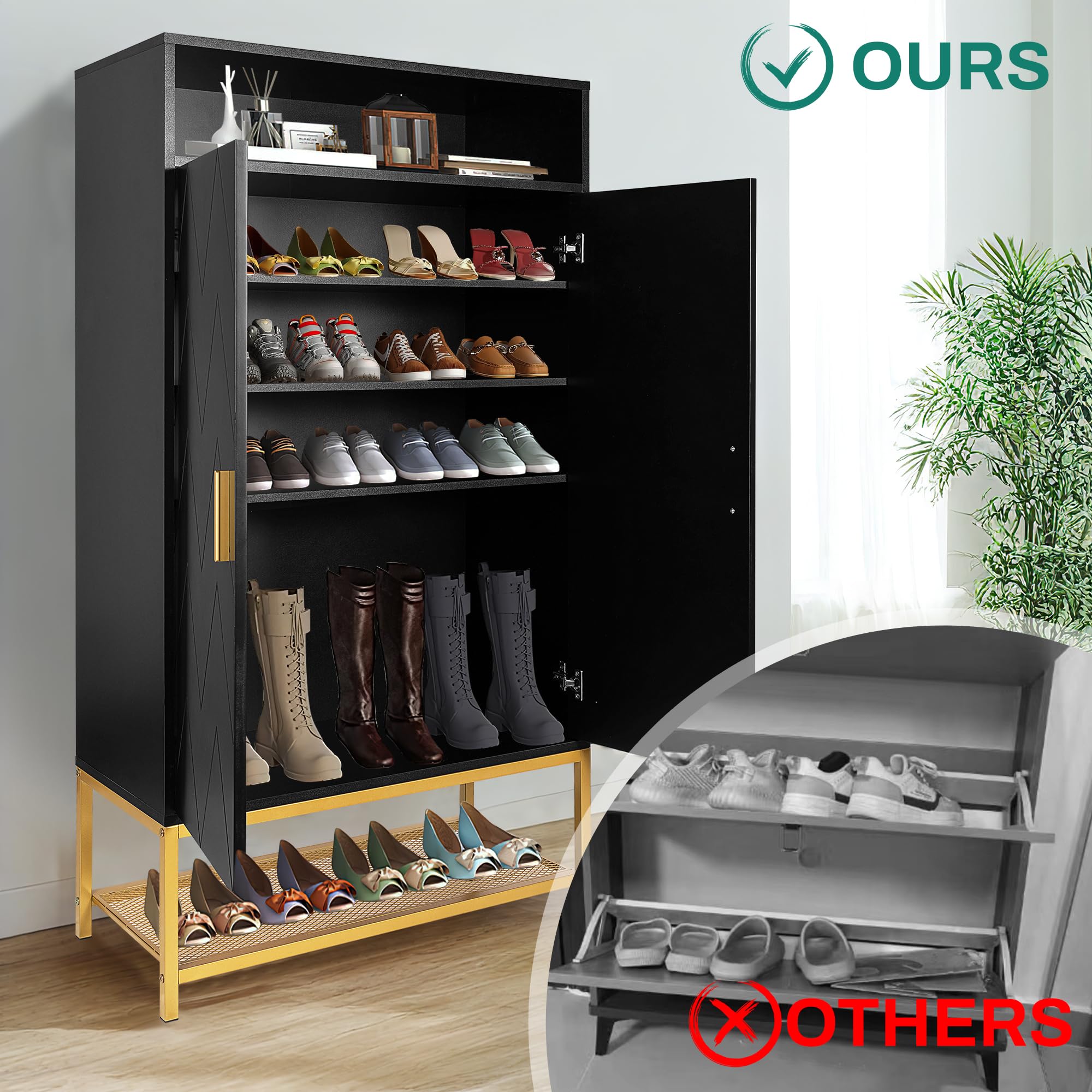 SULIVES Shoe Storage Cabinet for Entryway,Shoe Organizer Rack Cabinet Storage,Entryway Shoe Storage Cabinet,Narrow Modern Shoe Cabinet for Hallway,Living Room,Black