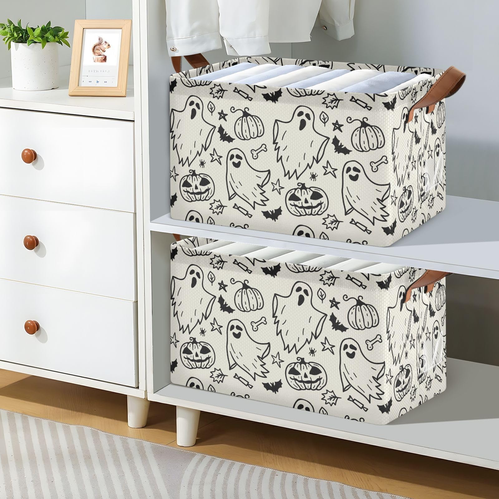 CEBUGI Horror Ghost Large Waterproof Collapsible Storage Bin Foldable Canvas Fabric Open Storage Basket Cube Box with Iron Frame