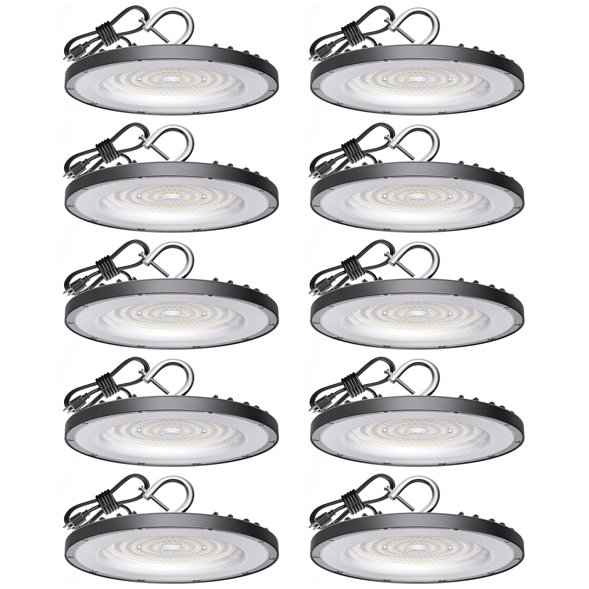 10 Pack UFO LED High Bay Light 200W, 30000 LM, 5000K Daylight, Commercial High Bay LED Shop Lights Fixture with 5' Cable US Hook for Warehouse Workshop Factory Barn Lighting