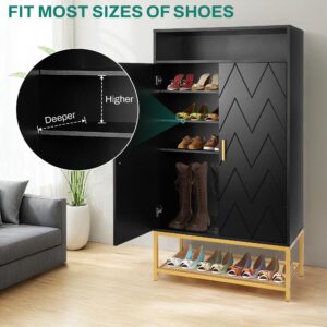 SULIVES Shoe Storage Cabinet for Entryway,Shoe Organizer Rack Cabinet Storage,Entryway Shoe Storage Cabinet,Narrow Modern Shoe Cabinet for Hallway,Living Room,Black