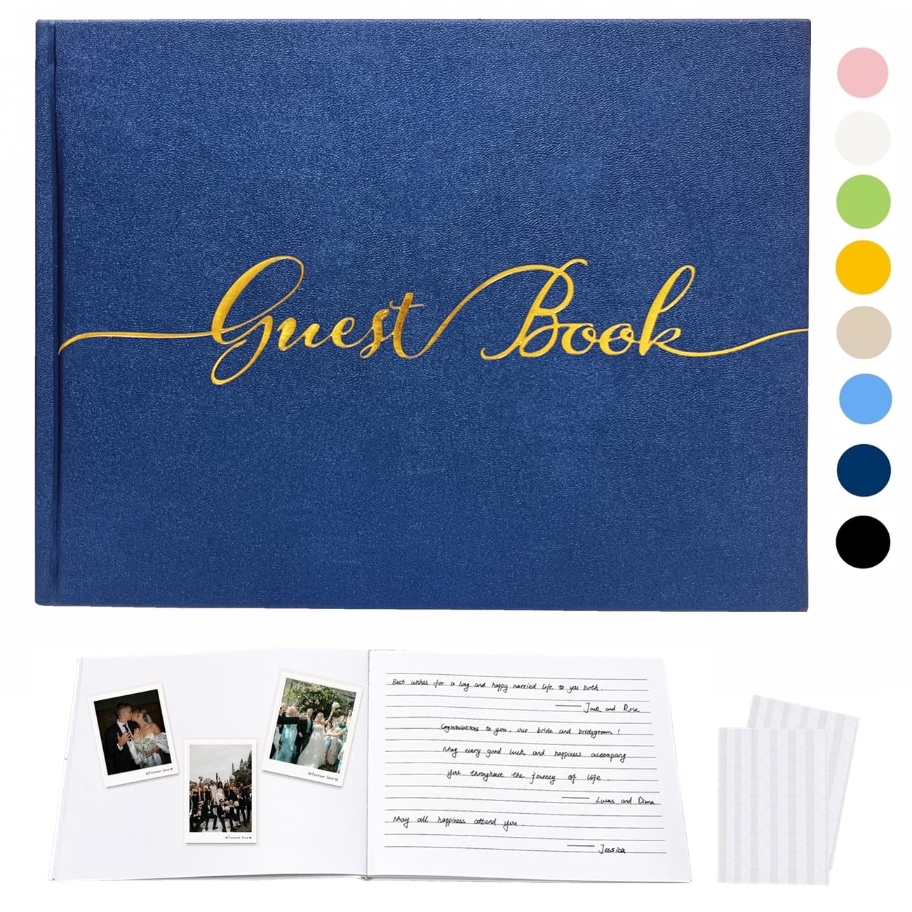 BGHEOUYV Wedding Guest Book Polaroid Guest Book for Wedding and Baby Shower, 100 Pages Blank and Lined Bridal Shower Guest Book, Photo Guest Book Includes Clear Photo Corners Self Adhesive (Navy)