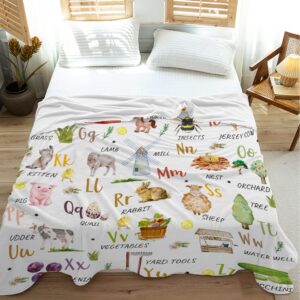 Farm Animals Blanket Cute Alphabet Blanket Alphabet Learning Gift for Kids Girls Boys Super Soft Flannel Throw Blanket for Sofa Couch Camping Travel Warm Cozy Bed Home Decor,40"x50"for Kids/Baby