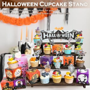 Umgozrz Halloween Wooden Cupcake Stand 4 Tier Rustic Wood Cupcake Stand Halloween Gothic Skull Cupcake Holder Wooden Dessert Display Stand