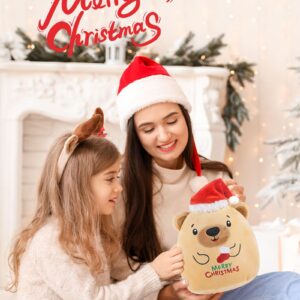 LeYoHa Christmas Plush Bear Stuffed Animals - Teddy Bear Plush Toys with Santa Hat Gift, Kids' Pillow Cushion, Gifts for Holiday Kids, Light Brown, 8 Inch