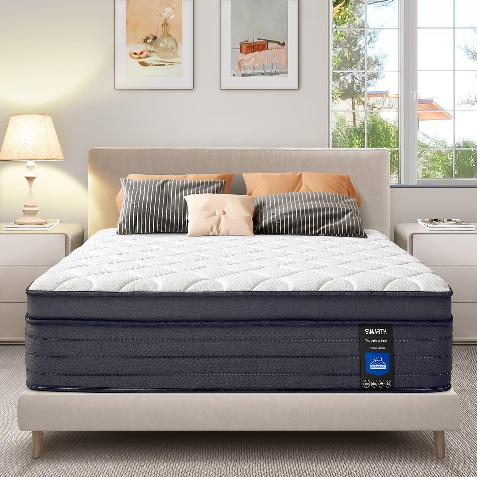 SIMARTH Queen Size Mattress 12 Inch - Upgrade Strengthen, Memory Foam Hybrid Mattress with Motion Isolation and Pressure Relief, Strong Edge Support, Pocket Spring Queen Size Mattress in a Box, Medium