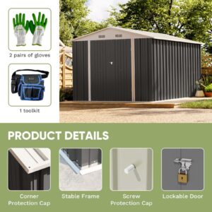 VICTONE Metal Storage Shed for Outdoor, 8' x 12' Steel Yard Shed with Design of Lockable Doors, Utility and Tool Storage for Garden, Backyard, Patio, Outside Use, Grey