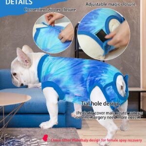 Wabdhaly Dog Zipper Recovery Suit for Male Neuter Surgery,Male Dog Recover Onesie,Dogs Abdominal Wounds Sutures Bodysuit,E-Collar & Cone Alternative Surgical Large Recovery Suit,Tie Dye Blue Small