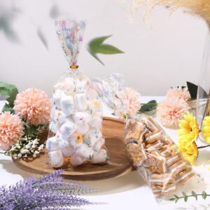 Sweetude 100 Pcs Wildflower Party Cellophane Treat Bags Floral Candy Bags Plastic Clear Goody Bags Flat Bottom Gift Bags for Baby Shower Bridal Shower Birthday Wedding Party Favors,11"x 5"