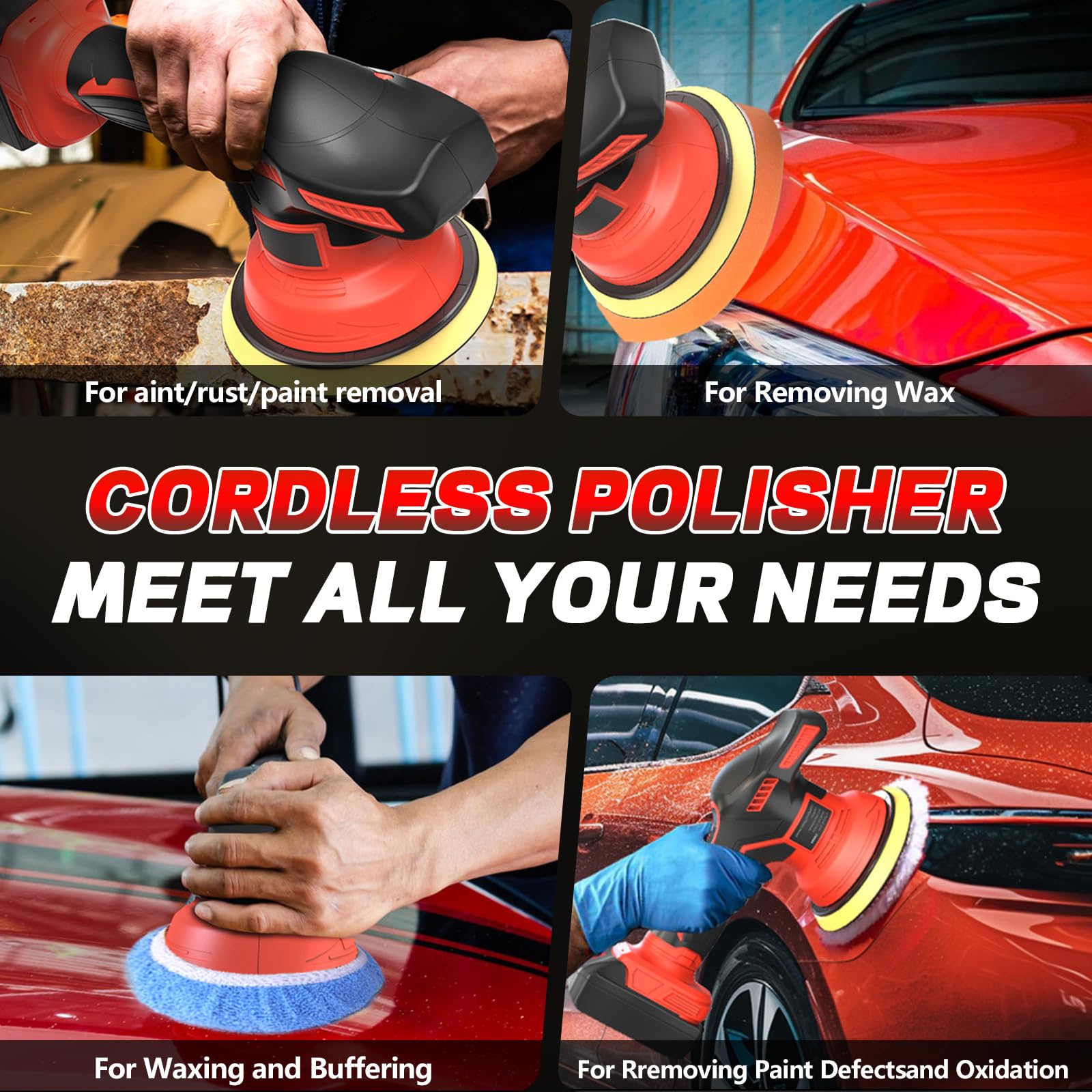 YEARTOP Cordless Car Buffer Polisher for Milwaukee 18V Battery, 8 Variable Speed Orbital Polisher, Brushless Motor Car Buffer, Power Polisher for Car Detailing/Polishing/Waxing (No Battery)