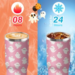 wxmbdzq 30 oz Halloween Tumbler Insulated Stainless Steel - Spooky Goth Ghost Travel Coffee Cup & Water Bottle, Witchy Goth Decor - Cute Ghost Gift For Mom, Dad, Sister - Spirit Halloween Cup, Pink