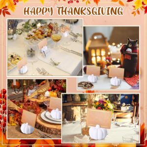 Wonderjune 6 Sets Thanksgiving Artificial Pumpkins Harvest Fall Decoration Autumn Home Decoration with Cards for Fall Themed Party(White)