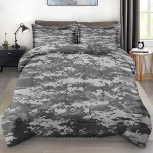 sumianyh queen size comforter set with 2 pillowcases, gray navy camo army camouflage, bedroom decor urban digital us military cozy bedding for kids and adults, soft bed set