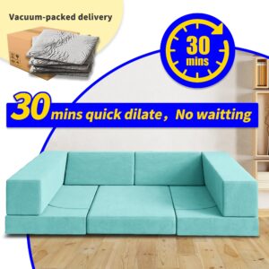 DEYGIA Modular Kids Play Couch, 9PCS Kids Couch for Playroom Bedroom, 9 in 1 Multifunctional Kids Sofa for Playing, Creativing, Sleeping, Indoor Toddler Couch for Boys and Girls (Ice-Snow Blue)