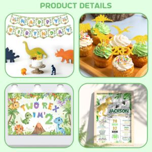 Fiesec Two Rex Birthday Decorations Boy, Dinosaur Party Decorations 2 Year Old Boy, 2nd Birthday Decorations For Boys, Backdrop Banner Balloon Cake Cupcake Topper Boxes Cutout Poster 138 PCs